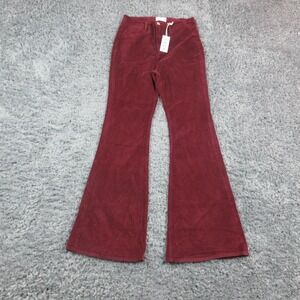 Daze Hug Jeans Womens 27 Burgundy High Rise Flare Stretch Corduroy 29x31.5* NWT